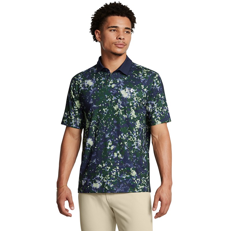 Under Armour | 1383715-383 |  T2G Printed Polo-Retro Green / Midnight Navy / Midnight Navy front view