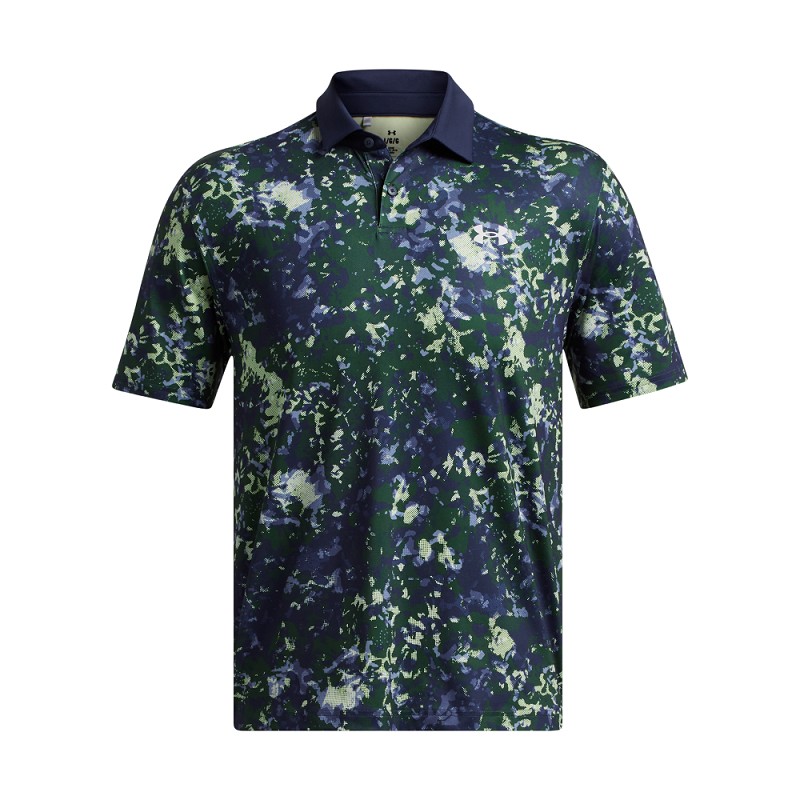 Under Armour | 1383715-383 |  T2G Printed Polo-Retro Green / Midnight Navy / Midnight Navy front view