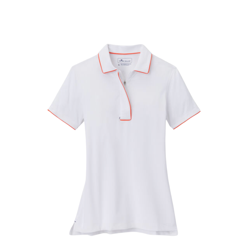 Peter Millar | LS22EK61S | Ladies | Piped Hidden Placket Polo | White / Vermillion