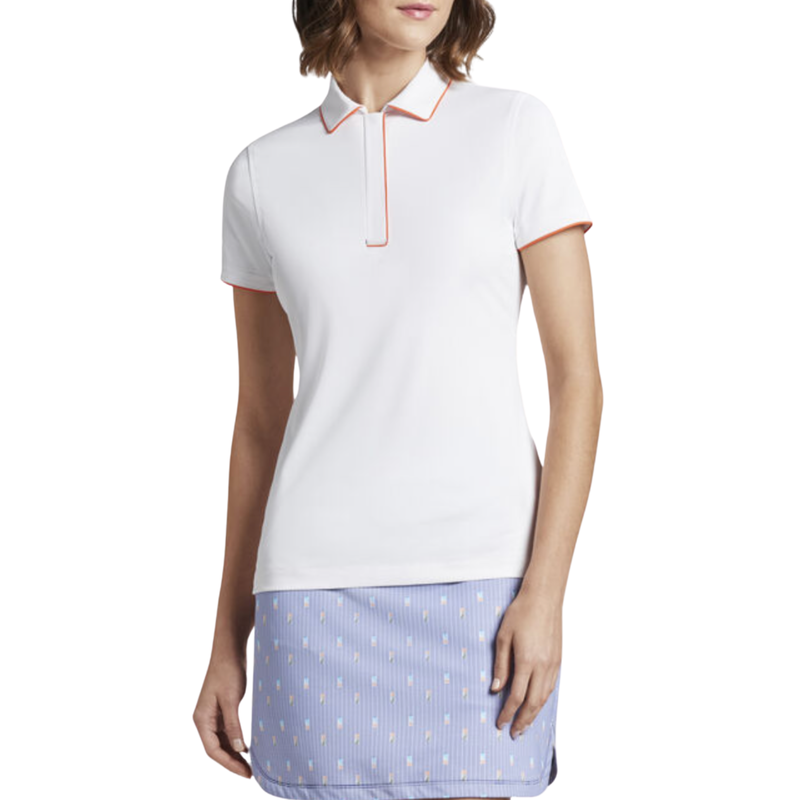 Peter Millar | LS22EK61S | Ladies | Piped Hidden Placket Polo | White / Vermillion